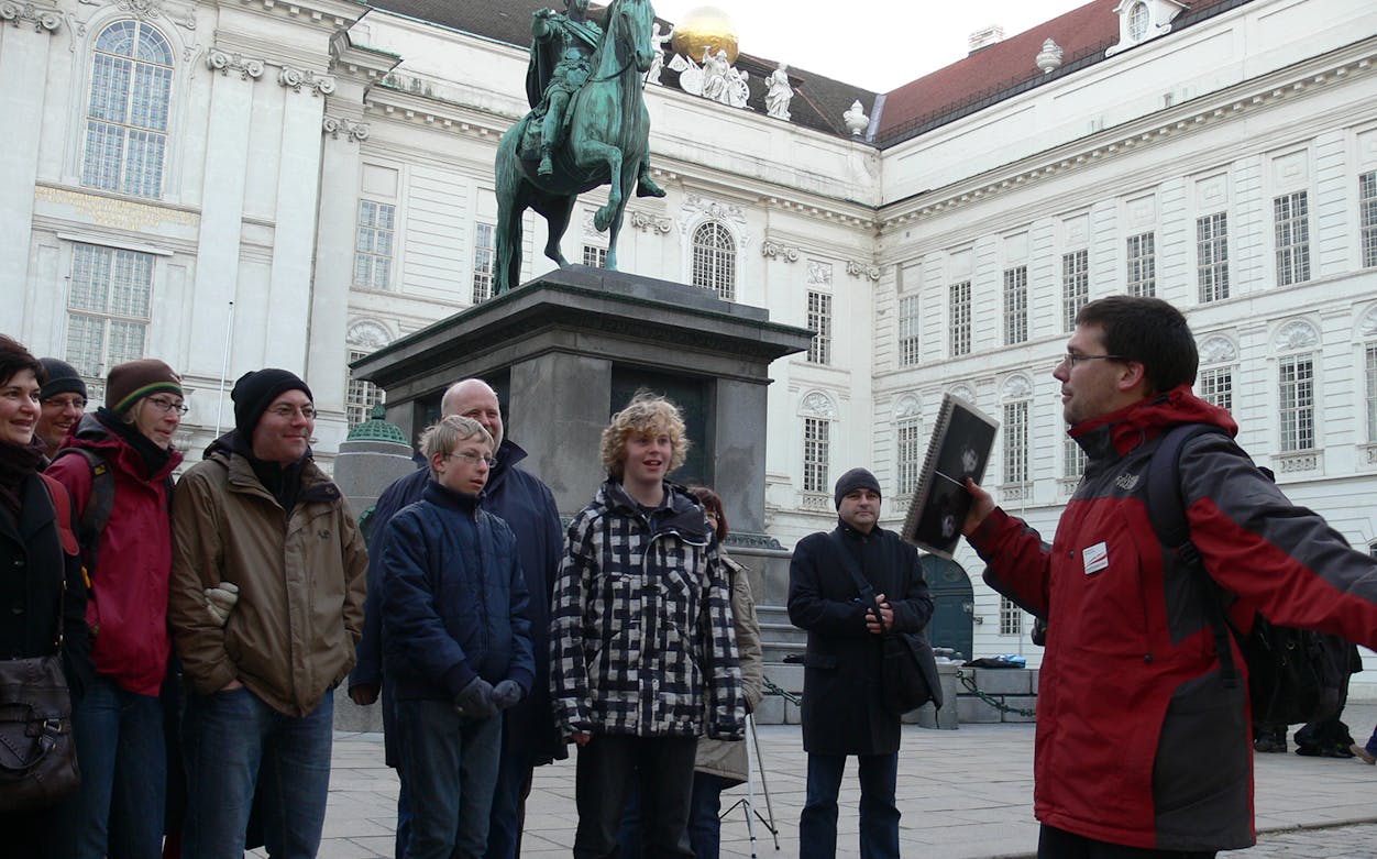 Tour group at Vienna's Hofburg Palace during The Third Man Film Location Tour.