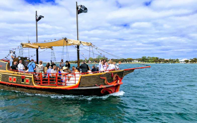 Pirate ship with passengers sailing in Mandurah waters.