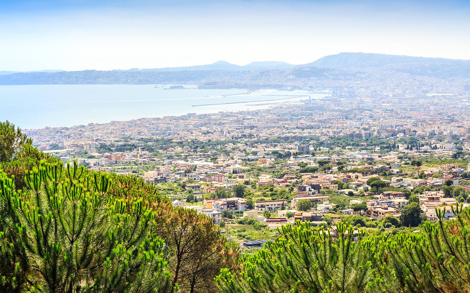 Aerial view of Naples and the Bay of Naples from Mount Vesuvius, Italy.