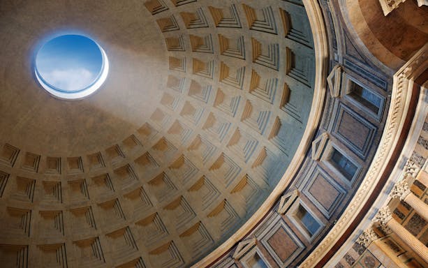 Pantheon dome interior with oculus in Rome, Italy.