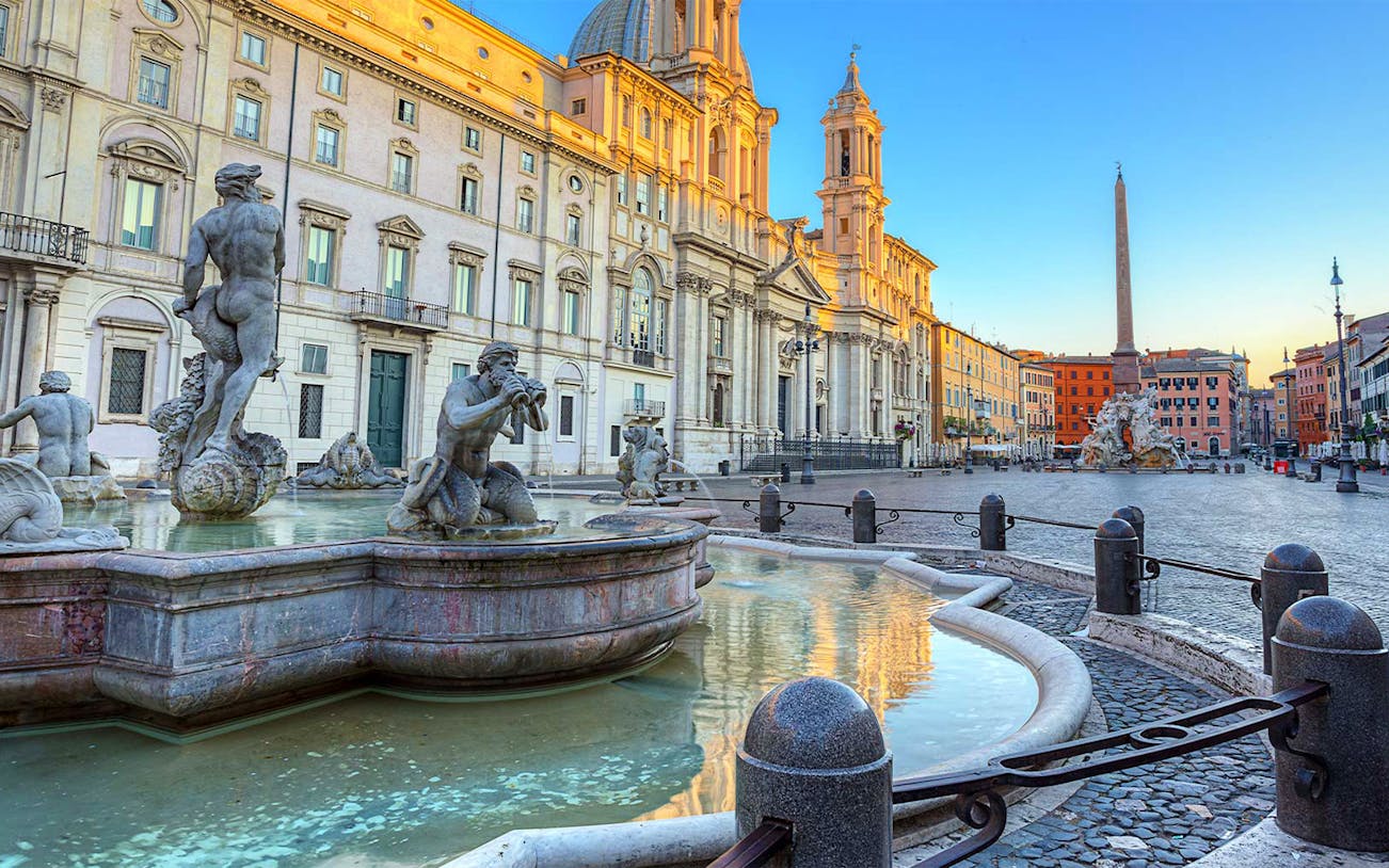 Piazza Navona with Fountain of Neptune and Sant'Agnese in Agone church, Rome.