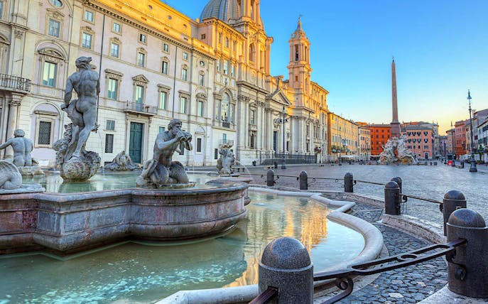 Piazza Navona with Fountain of Neptune and Sant'Agnese in Agone church, Rome.