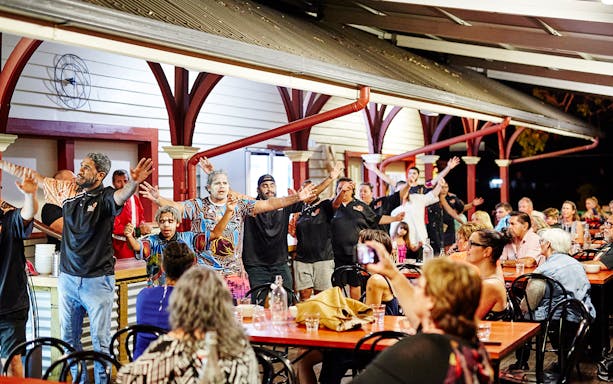 Performers engaging audience at Spirits of the Red Sand Evening Theatre Show and Dinner.