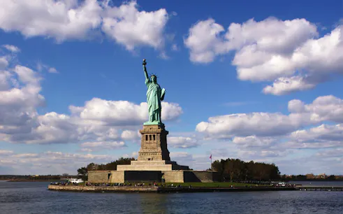 Statue of Liberty on Liberty Island during an after-hour cruise, New York City.