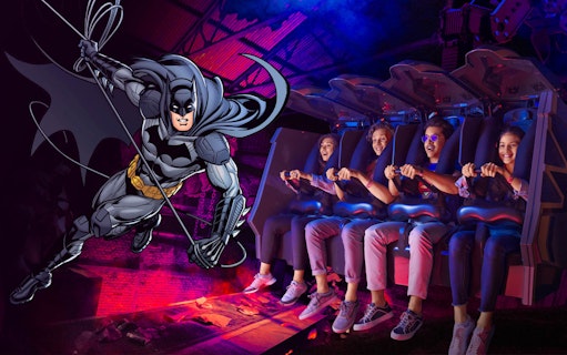Visitors enjoying a Batman-themed ride at Warner Bros, part of the Combo: Warner Bros + Garden Glow tour.