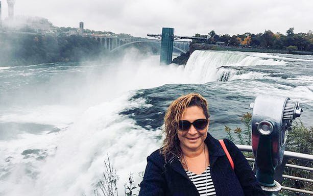 Niagara Falls view with visitor and observation deck, USA side.