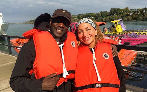 Tourists in life jackets ready for a jet boat ride on the USA side of Niagara Falls.