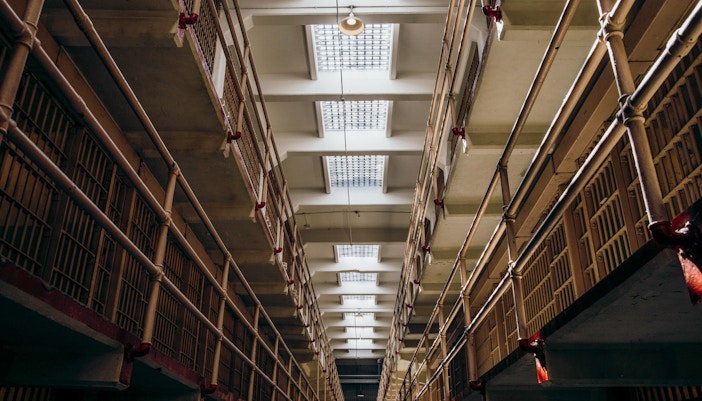 Interior of Alcatraz prison cell block, San Francisco tour.