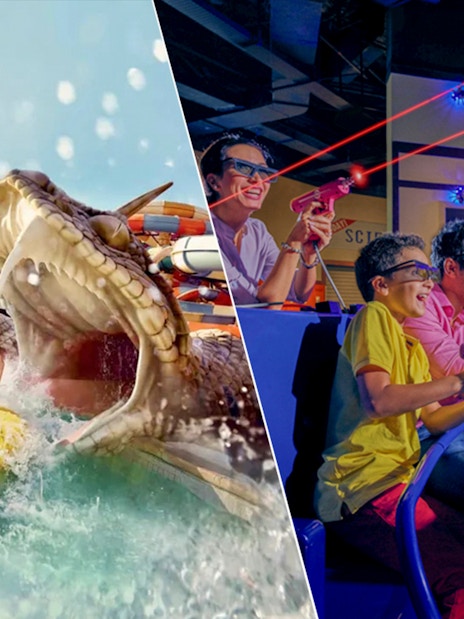 Yas Waterworld water slide and IMG Worlds of Adventure laser tag experience.