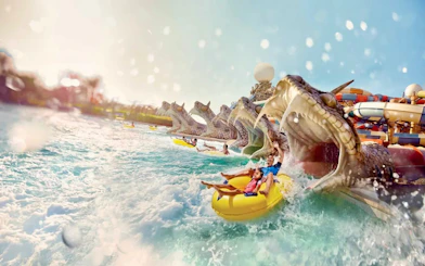 Visitors enjoying a water ride at Yas Waterworld Abu Dhabi.
