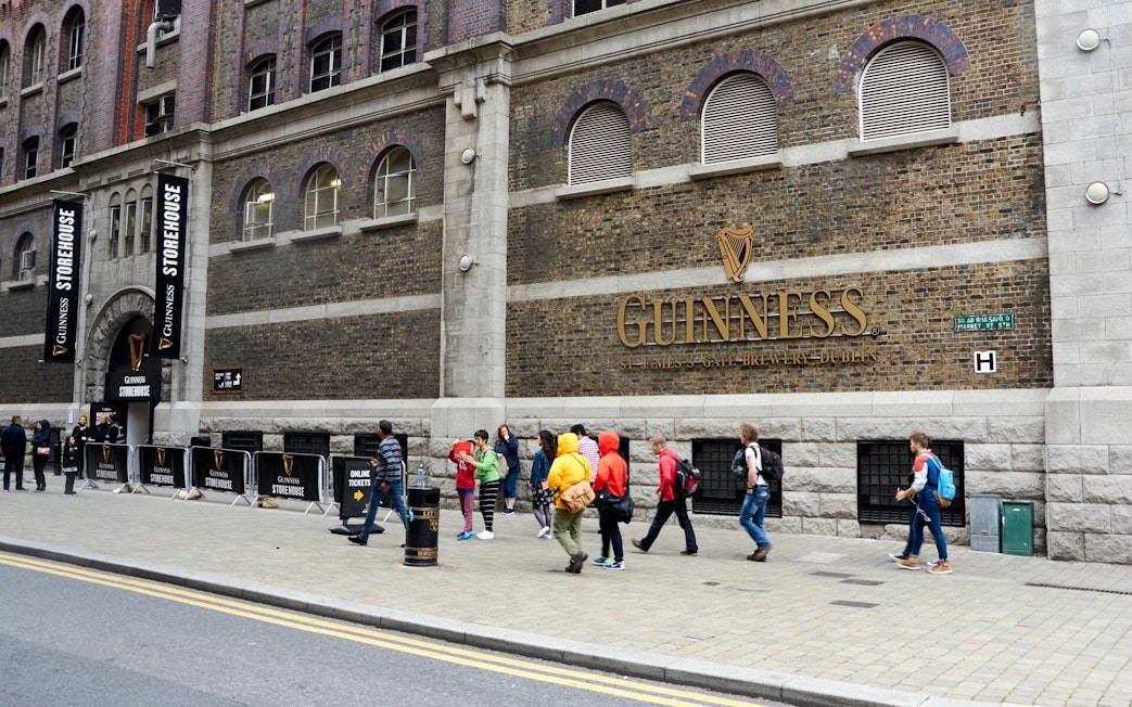Guinness Storehouse entrance with visitors, Dublin Self Guided Audio Tour.