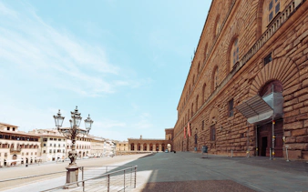 Pitti Palace exterior in Florence, Italy, viewed during a self-guided audio tour.