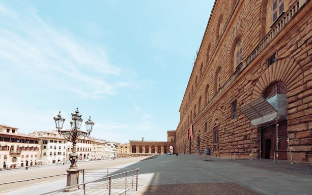 Pitti Palace exterior in Florence, Italy, viewed during a self-guided audio tour.