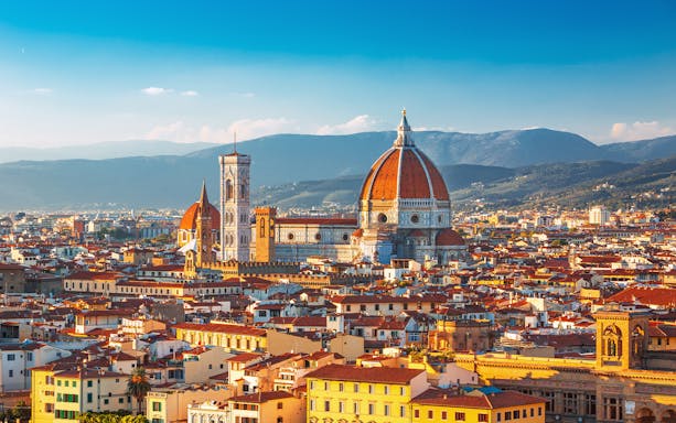 Florence skyline with the Cathedral of Santa Maria del Fiore and Giotto's Campanile.
