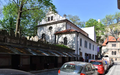 Prague Jewish Quarter with historic synagogue and cemetery in view.