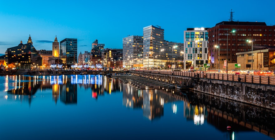 A view of liverpool at night