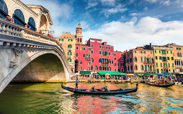 Gondola on Grand Canal near Rialto Bridge, Venice.