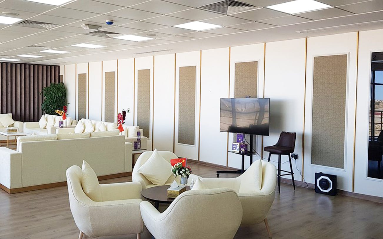 Luxurious lounge area at Dubai Royal Camel Racing venue.