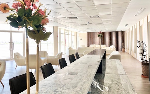 Luxurious lounge area at Dubai Royal Camel Racing venue.