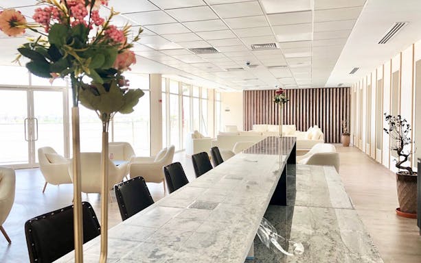Luxurious lounge area at Dubai Royal Camel Racing venue.