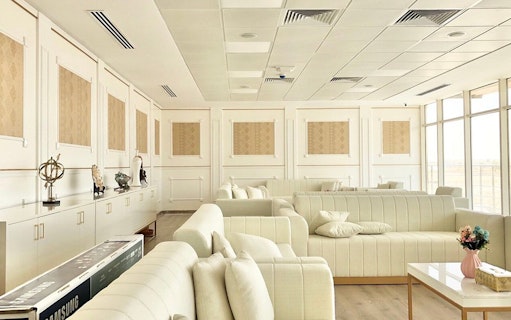 Luxurious lounge area at Dubai Royal Camel Racing venue.