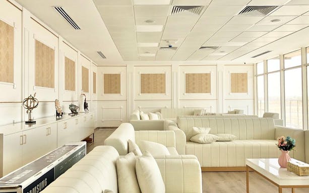 Luxurious lounge area at Dubai Royal Camel Racing venue.