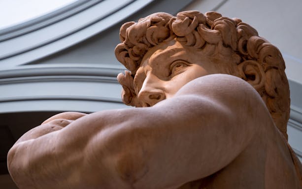 Sculpture detail of Michelangelo's David at Accademia Gallery, Florence.