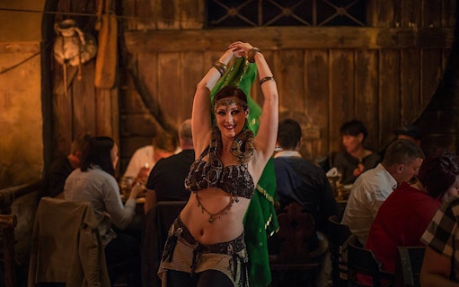 Dancer performing at a medieval-themed New Year's Eve dinner.
