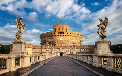 Castel Sant'Angelo with angel statues on Ponte Sant'Angelo, Rome.