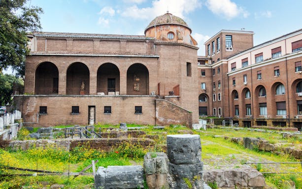 Velabrum area with ancient ruins and historic buildings in Rome.