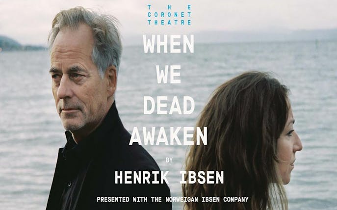 Henrik Ibsen's "When We Dead Awaken" at The Coronet Theatre, ocean backdrop.