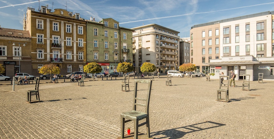 Chairs in Ghetto Heroes Square, Krakow, part of the Short Vistula River Cruise and Guided Walk tour.