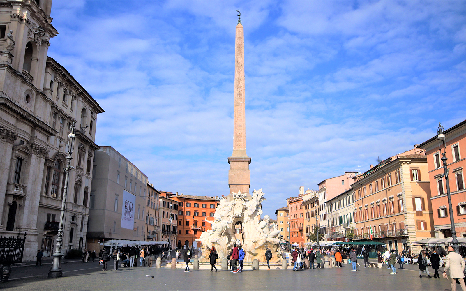 Piazza Navona with Fountain of the Four Rivers and obelisk, Central Rome bike tour.