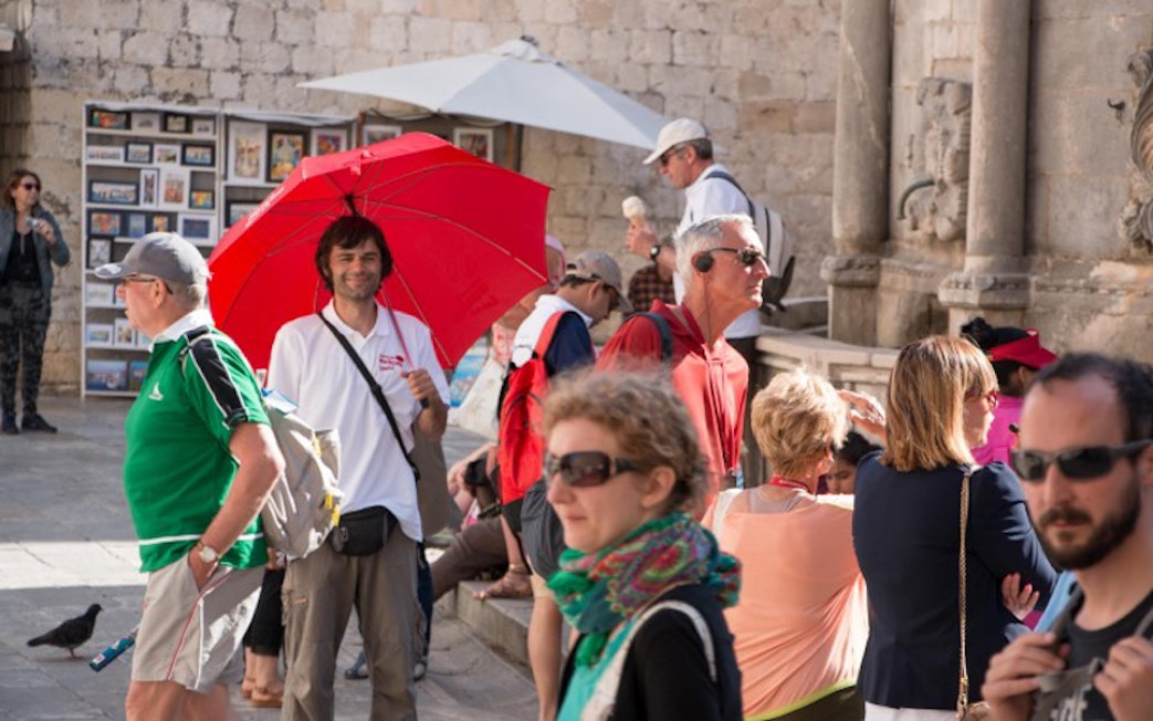 Tour group in Dubrovnik exploring Game of Thrones filming locations.