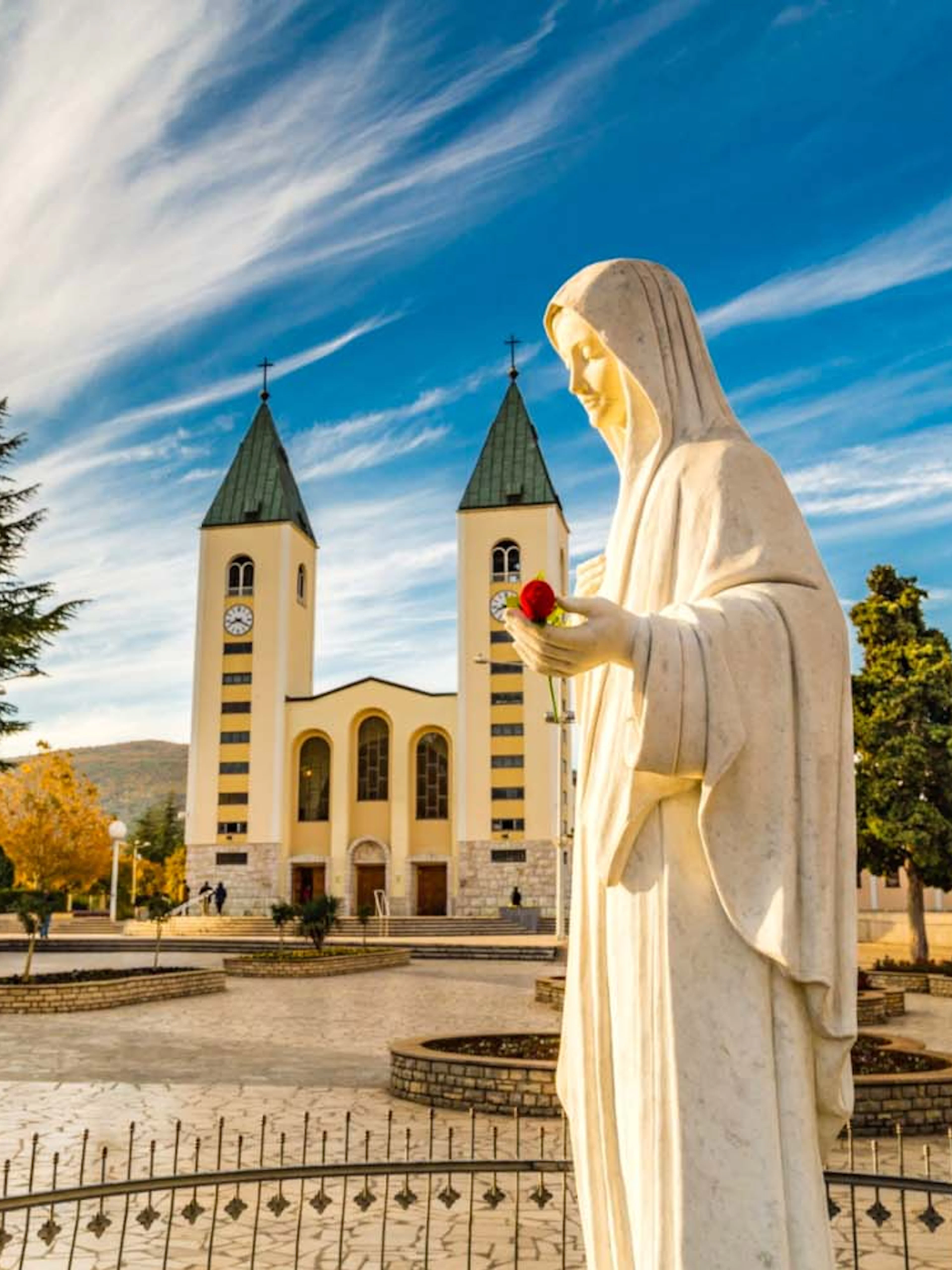 Statue of Virgin Mary in front of St. James Church, Medjugorje, Bosnia and Herzegovina.