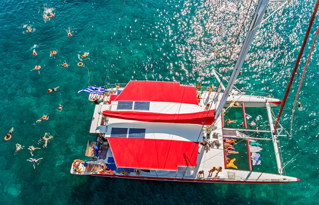 Santorini Red Catamaran Cruise with BBQ Meal