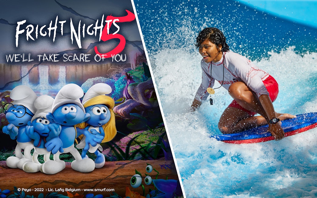 Smurfs at MOTIONGATE™ Dubai and surfing at Wild Wadi Water Park.