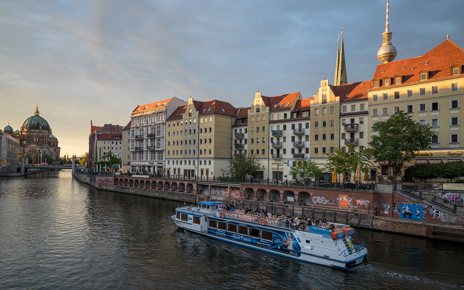 Berlin cityscape view from a boat on the Spree River during a 2.5-hour city boat tour.