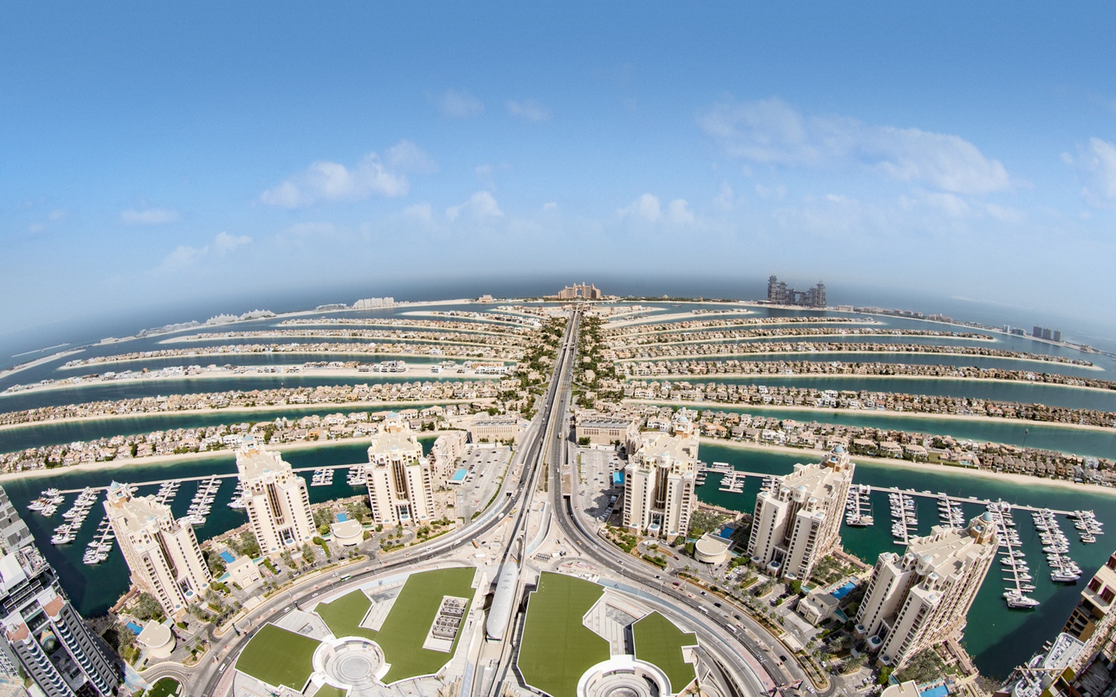 Aerial view of Palm Jumeirah in Dubai from The View at the Palm.