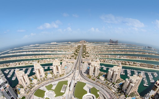 Aerial view of Palm Jumeirah in Dubai from The View at the Palm.
