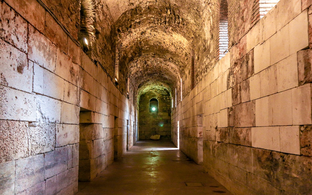Diocletian's Cellar in Split, stone corridor from Game of Thrones tour.
