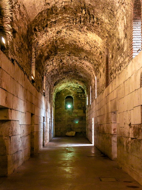 Diocletian's Cellar in Split, stone corridor from Game of Thrones tour.