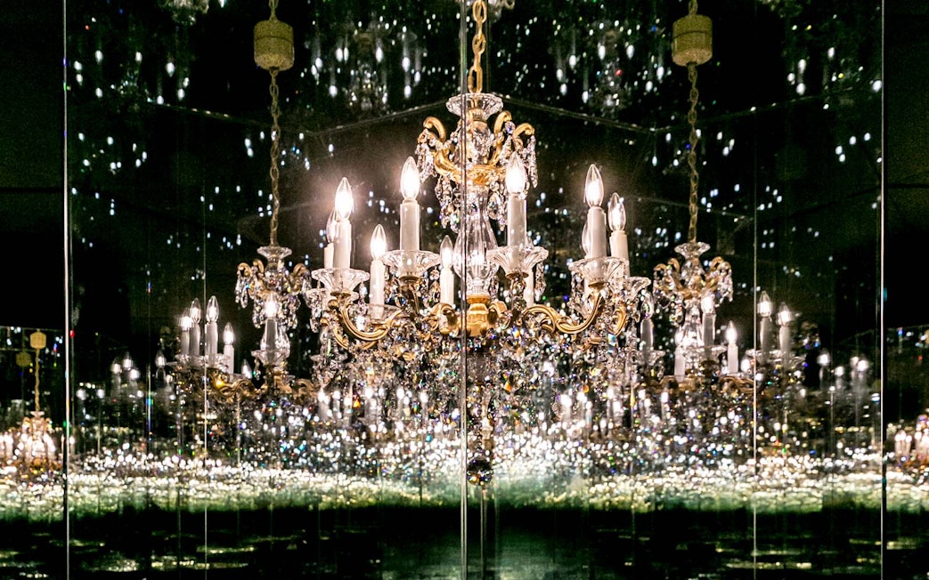 Chandelier art installation at Swarovski Crystal Worlds entrance, Innsbruck.