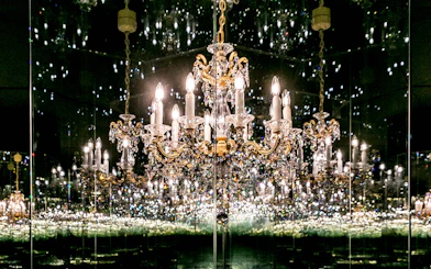 Chandelier art installation at Swarovski Crystal Worlds entrance, Innsbruck.