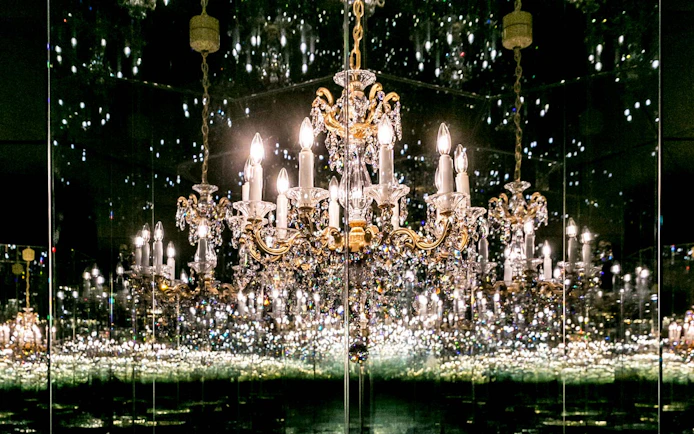 Chandelier art installation at Swarovski Crystal Worlds entrance, Innsbruck.