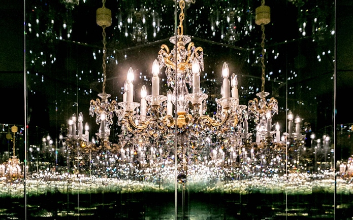 Chandelier art installation at Swarovski Crystal Worlds entrance, Innsbruck.