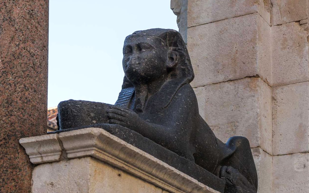 Ancient Egyptian sphinx statue at Diocletian's Palace in Split, Croatia.