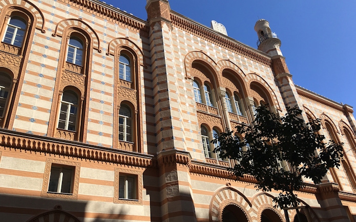 Dohany Street Synagogue exterior with intricate architectural details, Budapest.