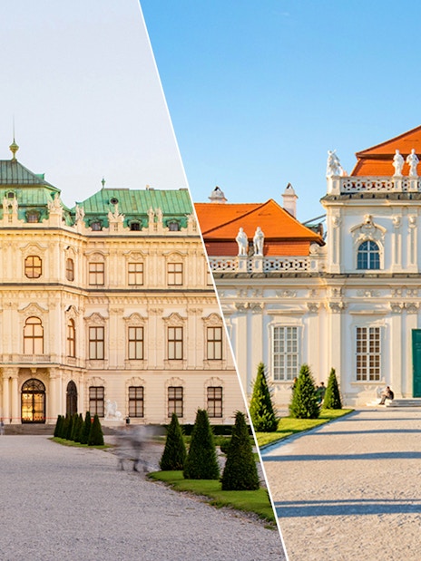 Upper and Lower Belvedere Palace in Vienna, Austria, showcasing baroque architecture.