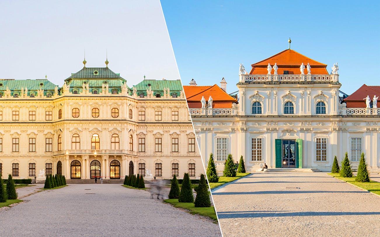 Upper and Lower Belvedere Palace in Vienna, Austria, showcasing baroque architecture.